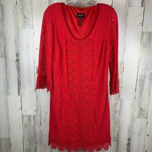 Laundry Red lined lace bell sleeve dress.  Size 10